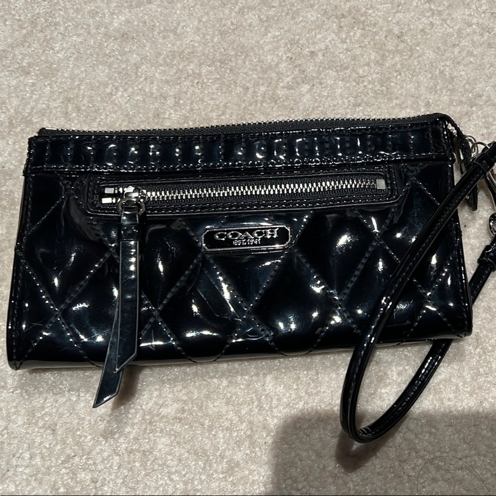 Coach Black Quilted Wristlet with Glossy Finish